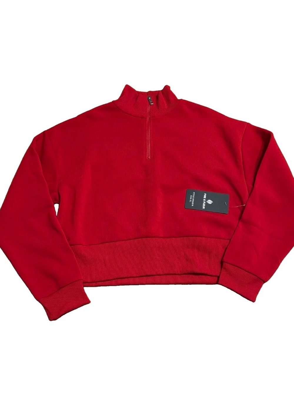 Fire & Fleur Juniors Cropped 1/2 Zip Sweatshirt - Red - XL